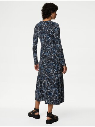 Tmavomodré dámske vzorované šaty Marks & Spencer