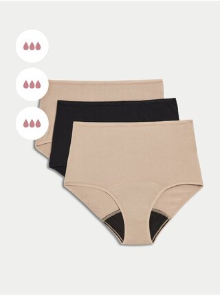 Sada tří dámských menstruačních kalhotek v béžové a černé barvě Marks & Spencer   