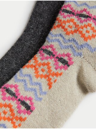 Sada dvoch párov dámskych vzorovaných ponožiek v béžovej a šedej farbe Marks & Spencer