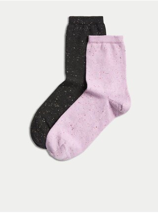 Súprava dvoch párov dámskych ponožiek v čiernej a svete fialovej farbe Marks & Spencer