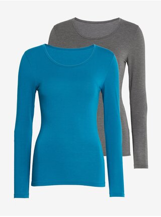Sada dvoch dámskych termo tričiek v modrej a šedej farbe s technológiou Heatgen™ Marks & Spencer