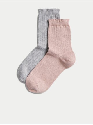 Sada dvoch párov dámskych ponožiek v ružovej a šedej farbe Marks & Spencer