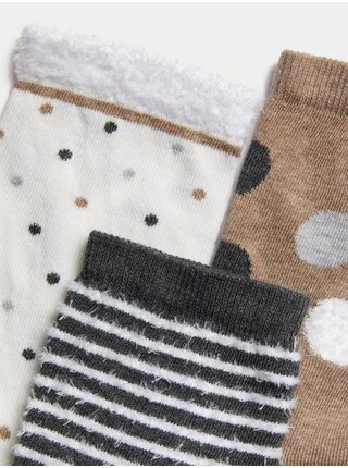 Súprava troch párov dámskych vzorovaných ponožiek v bielej, béžovej a čiernej farbe Marks & Spencer