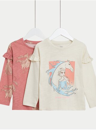  Súprava dvoch dievčenských tričiek v ružovej a béžovej farbe Marks & Spencer ružová Disney Ľadové kráľovstvo™