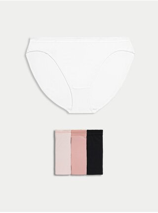 Sada štyroch dámskych nohavičiek v bielej, ružovej a čiernej farbe Marks & Spencer