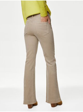 Béžové dámské manšestrové flared fit kalhoty s vysokým pasem Marks & Spencer 