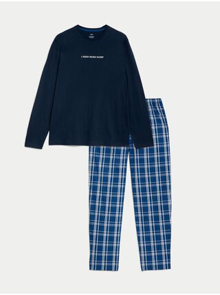 Tmavě modrá pánská kostkovaná pyžamová souprava Marks & Spencer   