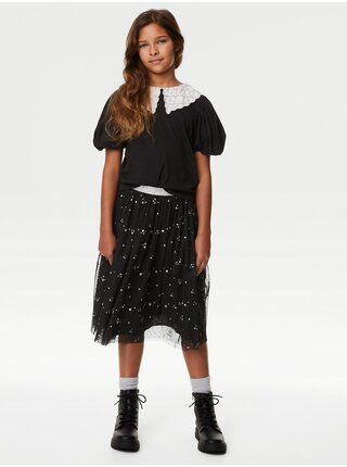 Čierna dievčenská vzorovaná tylová sukňa Marks & Spencer