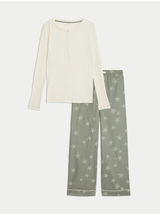Šedo-krémové dámské vzorované pyžamo Marks & Spencer  