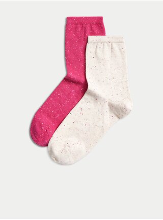Sada dvou párů dámských vzorovaných ponožek v béžové a růžové barvě Marks & Spencer  
