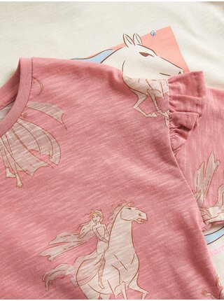Sada dvou holčičích triček v růžové a béžové barvě Marks & Spencer růžová Disney Ledové království™  