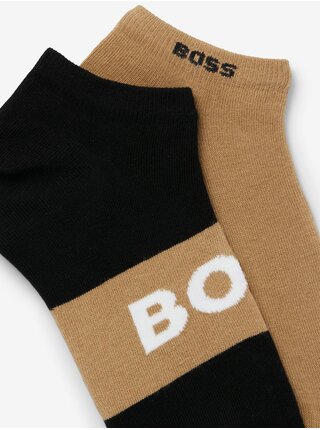 Sada dvou párů pánských kotníkových ponožek v černé a béžové barvě BOSS