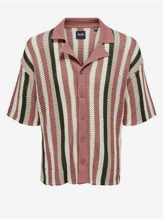 Starorůžová pánská pruhovaná úpletová košile ONLY & SONS Eliot