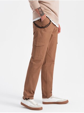 Hnědé pánské cargo kalhoty Ombre Clothing
