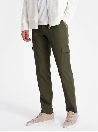 Tmavě zelené pánské cargo kalhoty Ombre Clothing