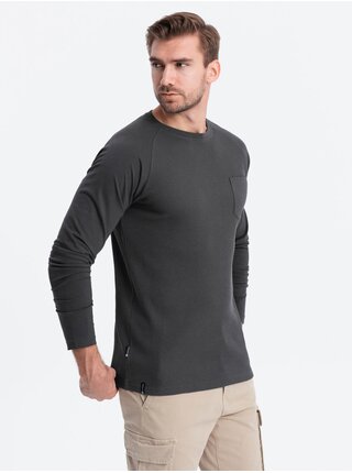 Tmavě šedé pánské basic tričko s kapsičkou Ombre Clothing