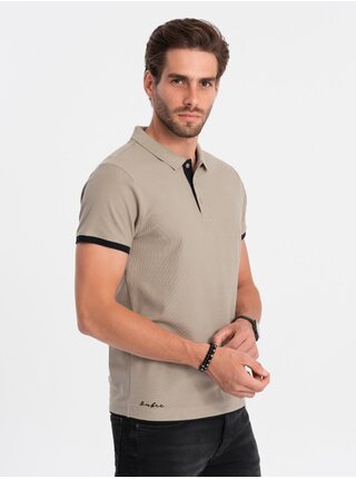 Svetlo hnedé pánske polo tričko Ombre Clothing