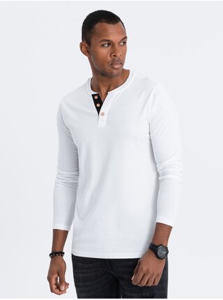 Bílé pánské tričko s knoflíky Ombre Clothing HENLEY