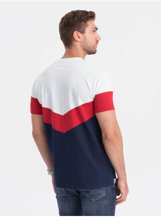 Červeno-modré pánske tričko s nápisom Ombre Clothing