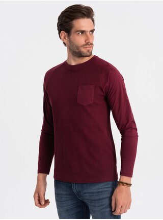 Vínové pánské basic tričko s kapsičkou Ombre Clothing