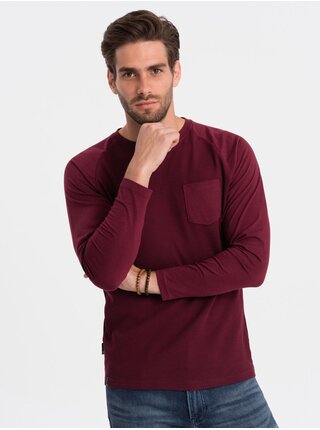 Vínové pánské basic tričko s kapsičkou Ombre Clothing