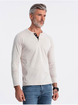 Světle šedé pánské tričko s knoflíky Ombre Clothing HENLEY