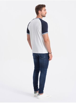 Modro-bílé pánské tričko Ombre Clothing Reglan 