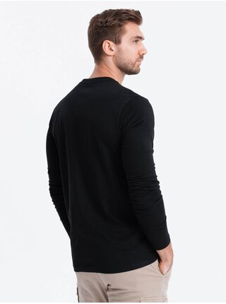 Černé pánské tričko s knoflíky Ombre Clothing HENLEY