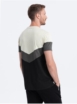 Krémovo-čierne pánske tričko s nápisom Ombre Clothing