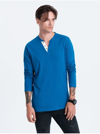 Modré pánské tričko s knoflíky Ombre Clothing HENLEY