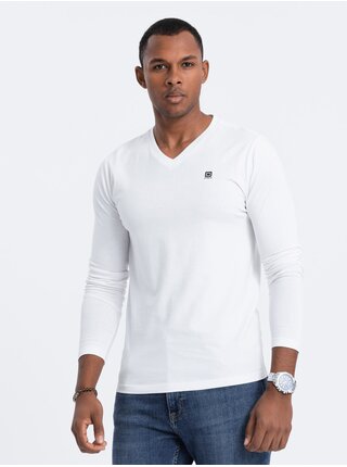 Biele pánske tričko s véčkovým výstrihom Ombre Clothing