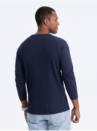 Tmavě modré pánské basic tričko s kapsičkou Ombre Clothing