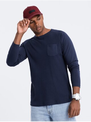 Tmavě modré pánské basic tričko s kapsičkou Ombre Clothing