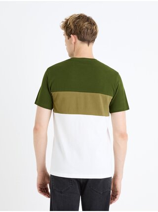 Zeleno-bílé pánské tričko Celio Febloc    