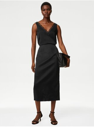 Čierna dámska saténová puzdrová sukňa s flitrami Marks & Spencer