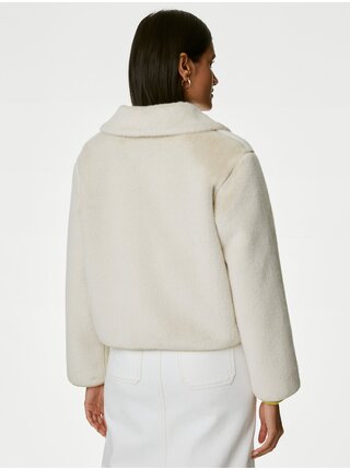 Béžová dámska krátka bunda z umelého kožúšku Marks & Spencer