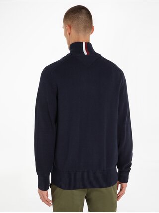 Tmavo modrý pánsky sveter na zips Tommy Hilfiger Monotype Chunky