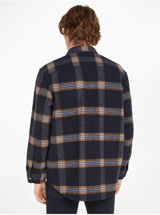Tmavomodrá pánska vrchná flanelová košeľa s prímesou vlny Tommy Hilfiger