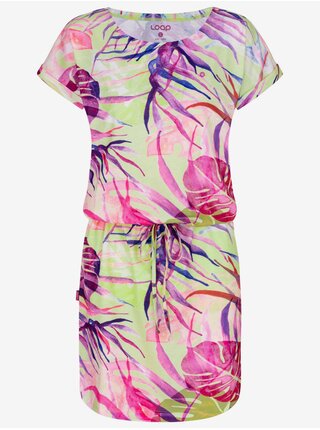 Zeleno-růžové dámské letní šaty s tropickým vzorem LOAP ANUMA