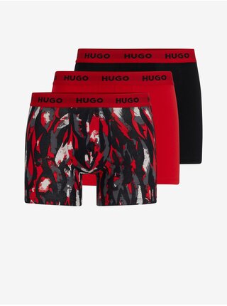 Súprava troch pánskych boxeriek v červenej a čiernej farbe HUGO