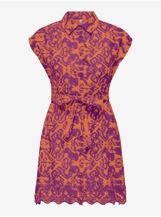 Oranžovo-fialové dámske košeľové vzorované šaty ONLY Lou