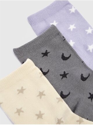 Súprava troch párov dievčenských ponožiek v šedej a krémovej farbe GAP