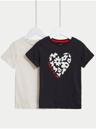 Súprava dvoch dievčenských tričiek v tmavo šedej a krémovej farbe Marks & Spencer