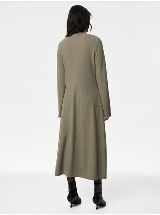 Hnědé dámské šaty s rozšířenými rukávy Marks & Spencer    