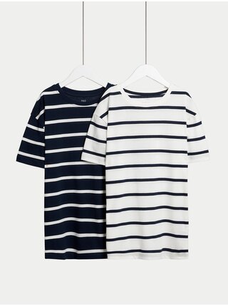Súprava dvoch chlapčenských pruhovaných tričiek v bielej a tmavo modrej farbe Marks & Spencer