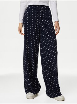 Tmavomodré dámske bodkované široké nohavice Marks & Spencer