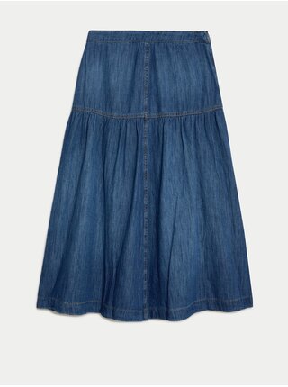 Nabíraná džínová midi sukně s ozdobnými švy Marks & Spencer denim