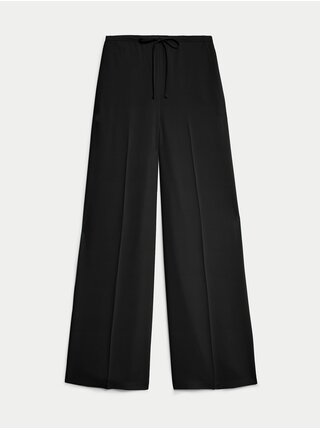 Krepové kalhoty se širokými nohavicemi a elastickým pasem Marks & Spencer černá