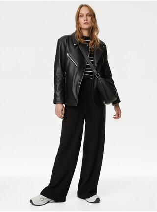 Krepové kalhoty se širokými nohavicemi a elastickým pasem Marks & Spencer černá