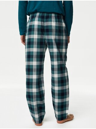 Petrolejové pánske kockované pyžamové nohavice Marks & Spencer